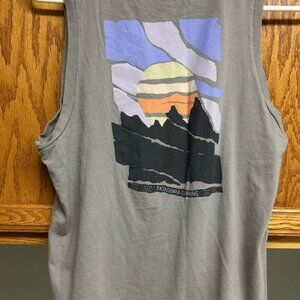 Gray Sleeveless Top with Mountain Graphic
